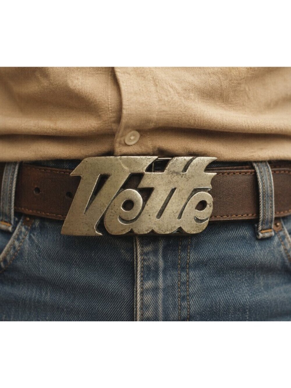 Vintage 1970s Mens Belt Buckle Corvette Vette Chunky Brass Sports Muscle Car